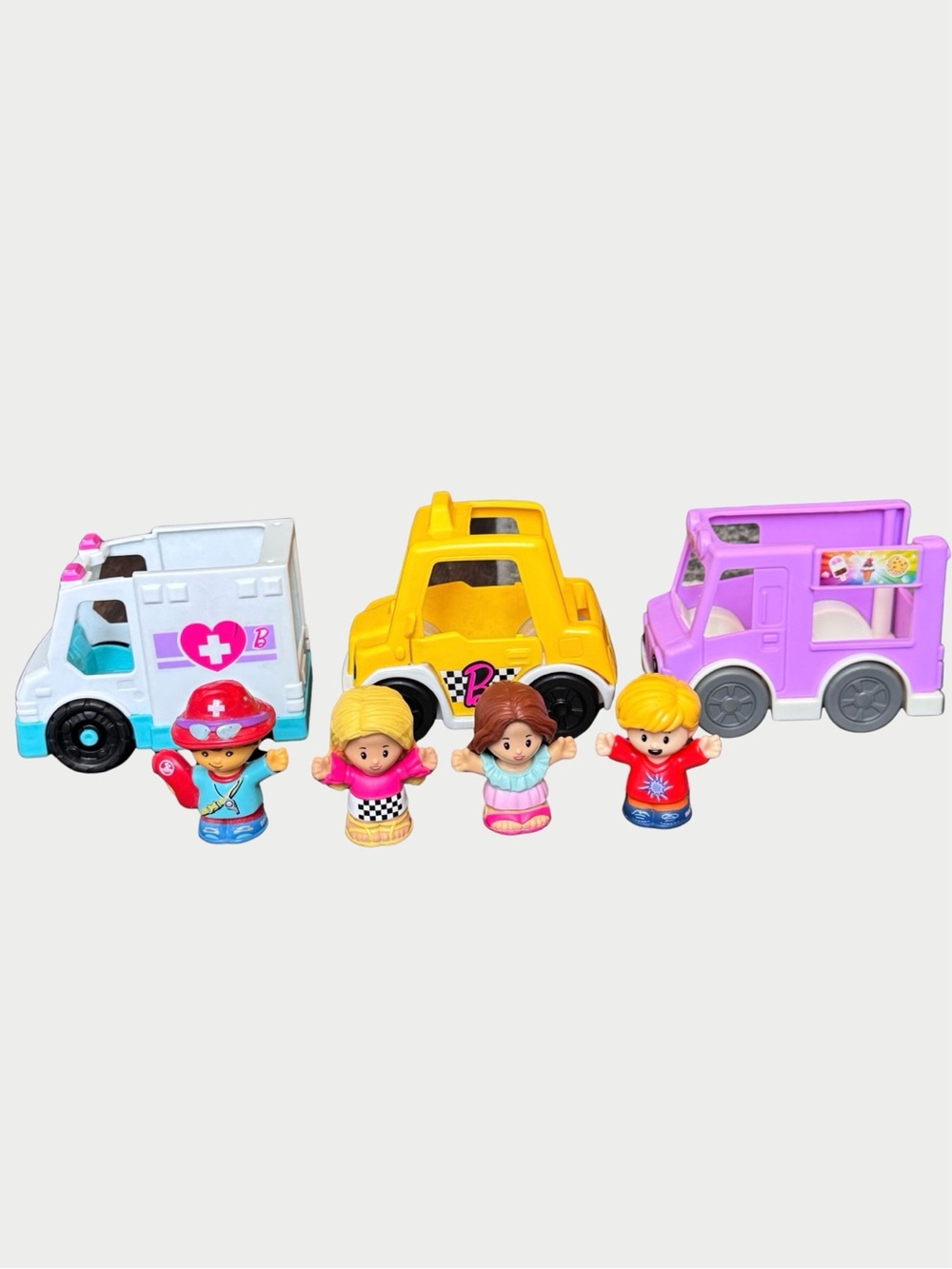 Fisher Price Little People Taxi, Ambulance, Ice Cream Truck & 4 Figures